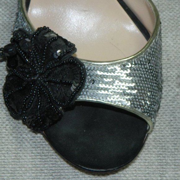Betsey Johnson Heels Sequins Silver Black Size 10 - Picture 3 of 10